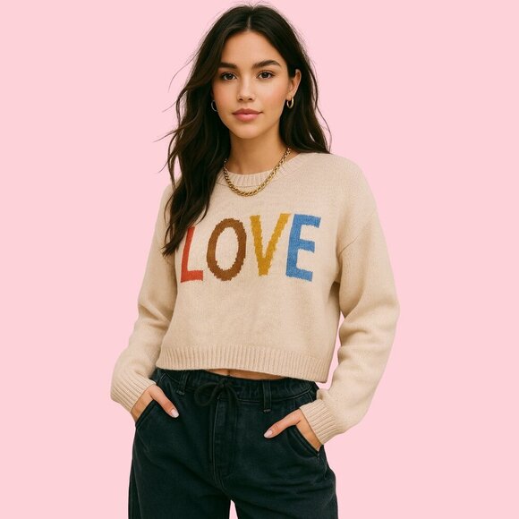 💕 Z SUPPLY “LOVE” Embroidered Cotton Knit Sweater (Size L) - Picture 1 of 7